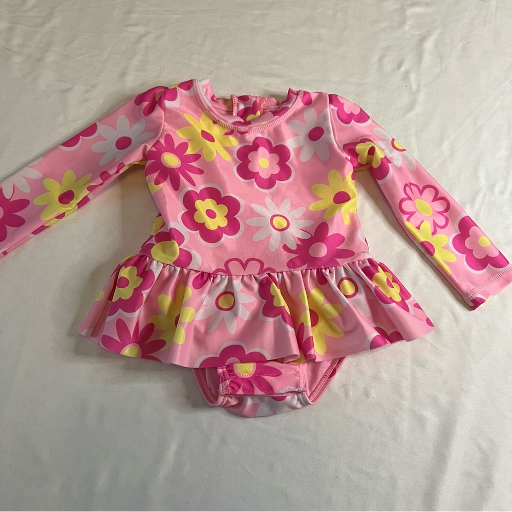 Solborne Baby Girl Floral Rash Guard Swimsuit 6–9 Months Pink Yellow
